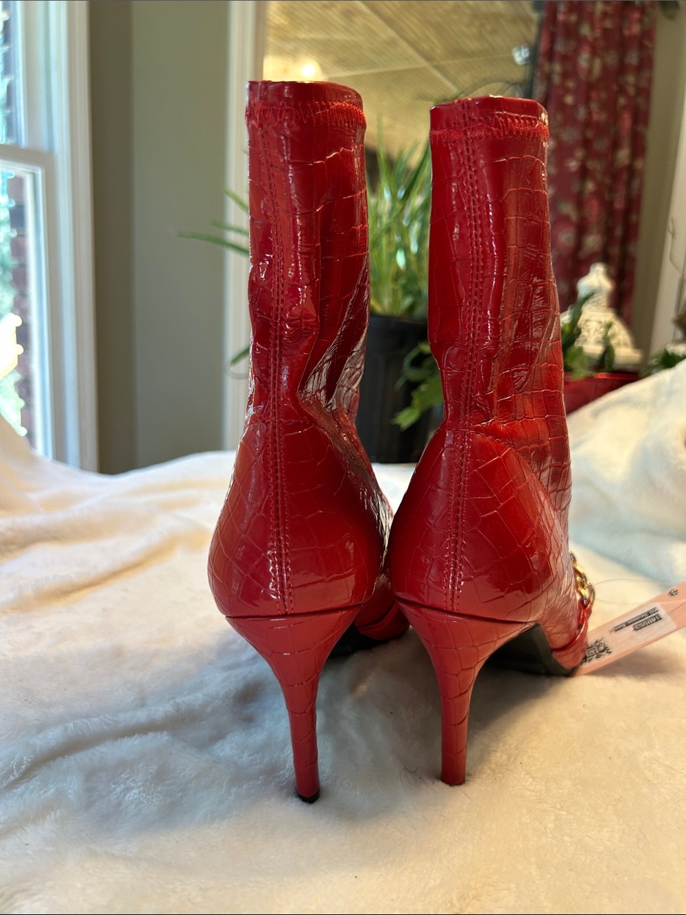 Juicy Couture Red Croc-Embossed Stiletto Ankle Boots - Women